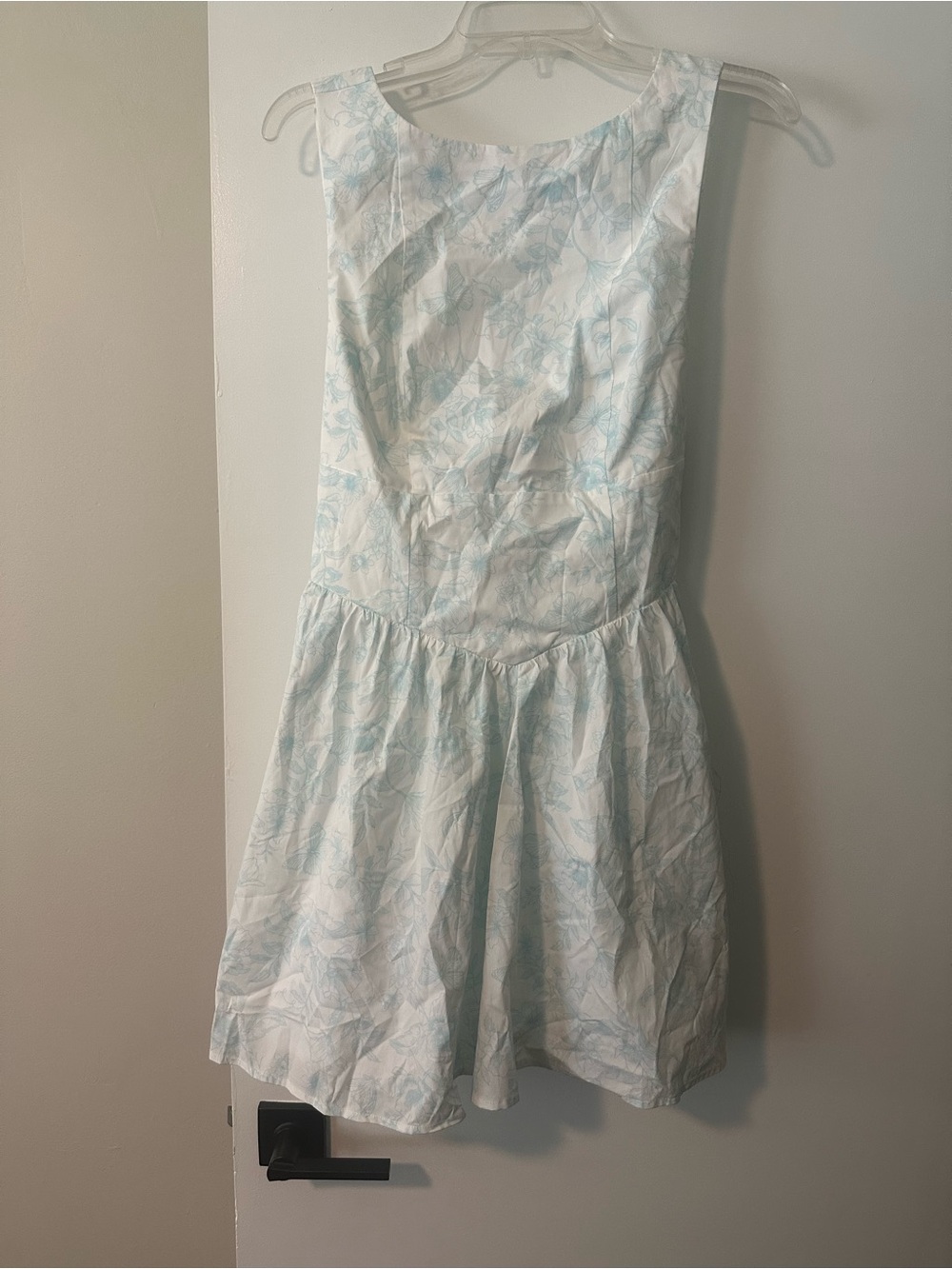 wild fable Light Blue and White Floral Sleeveless Fit-and-Flare Dress